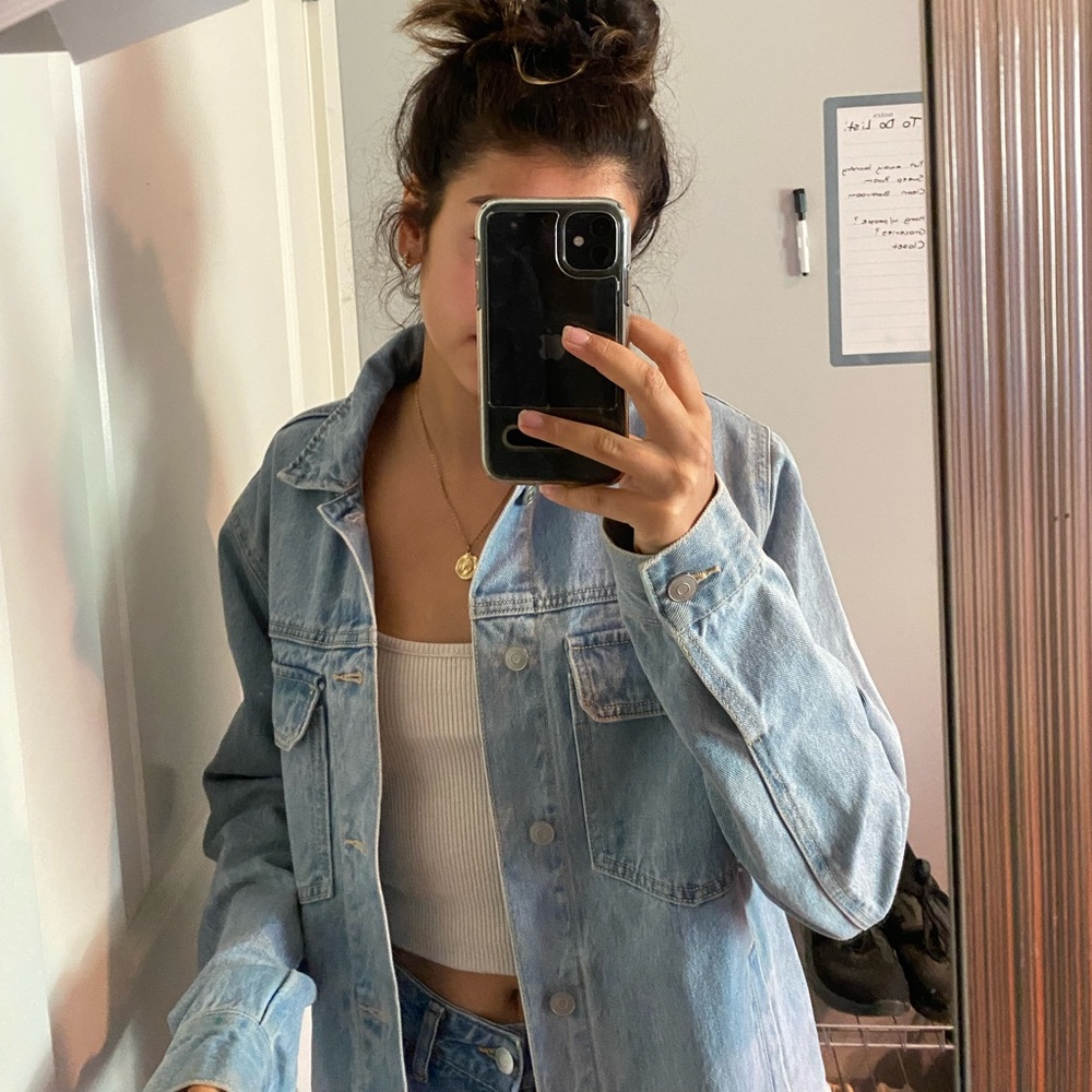 oversized light wash jean denim jacket
